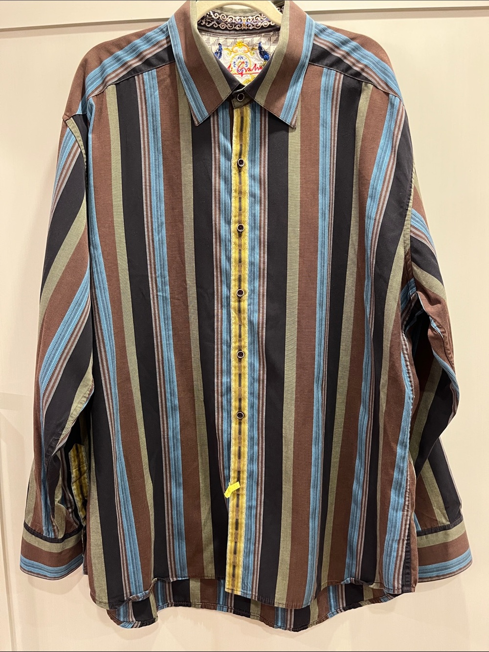 Robert Graham Multi textured embroidered Striped Button-Up Shirt in Brown &Blue+
